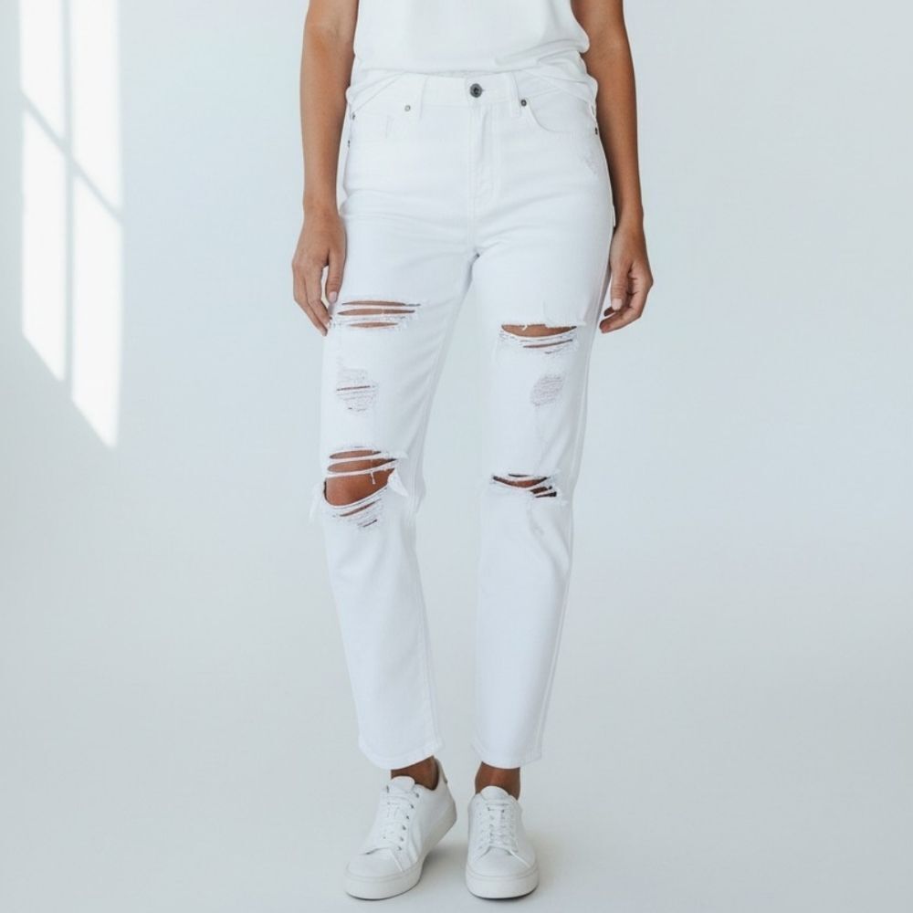 Chantz Distressed White Denim Skinny Jeans
